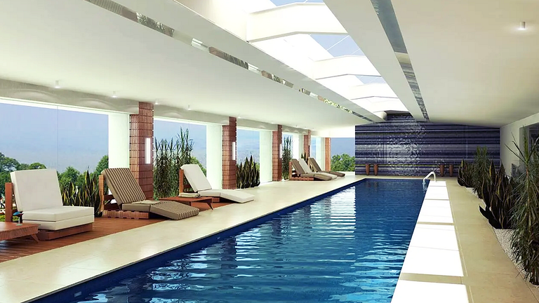 Estúdio de Luxo: Piscina, Sauna, Squash e Cinema