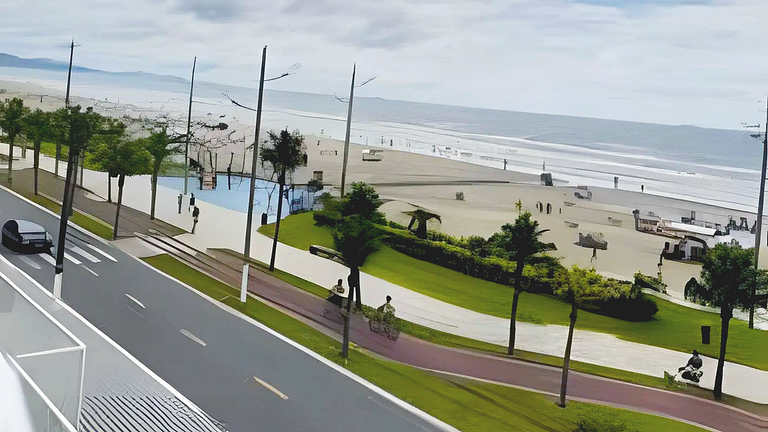 Praia Grande: Apto Pé na Areia c/ Churrasqueira